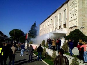 activists threw eggs, paint, hard objects and fireworks toward the Prime Minister's Office, in front of which the rally was being held. 