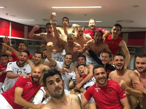 Albanian players celebrate after the victory with Israel. Photo: Albanian Football Association
