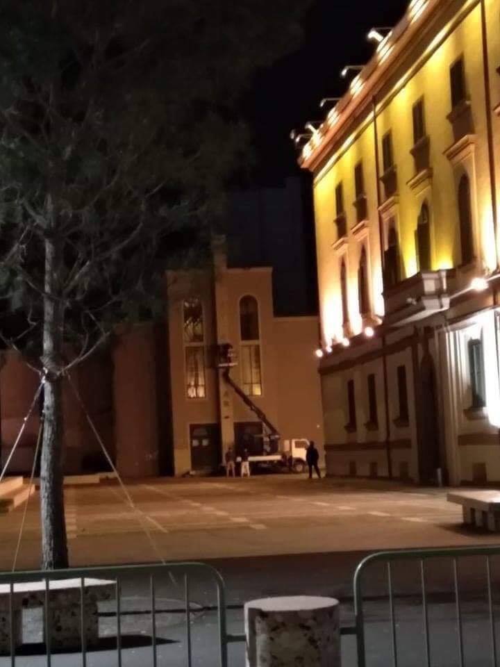 A picture from when the letters were being removed during early morning of April 26