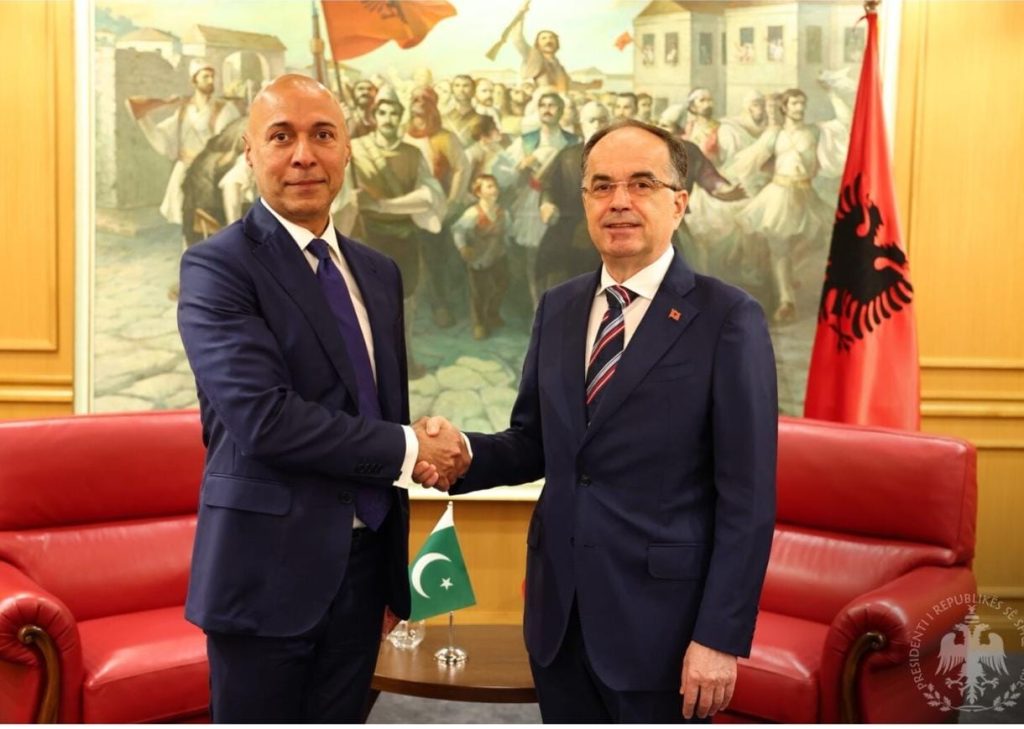 His Excellency Ali Javed, Ambassador of Pakistan to Albania (left) and Albanian President Bajram Begaj (right).