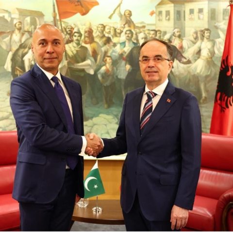 His Excellency Ali Javed, Ambassador of Pakistan to Albania (left) and Albanian President Bajram Begaj (right).